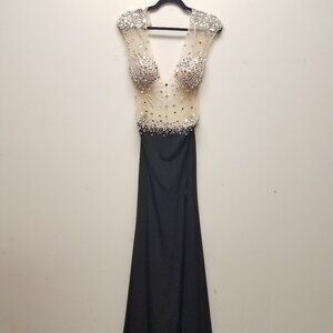 Jovani Formal Black and Sheer Beige with Gems long dress 2